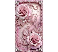 Pink Crystal Roses Special Shaped DIY Partial Drill Diamonds Painting Kit Large Size 40x70cm Diamonds Paintings Gem Art for Adults Beginners Home Decor