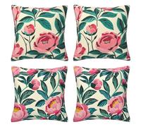 Pink Cushion Covers 30 x 30 cm Pack of 4 Velvet Cushion Cover Soft Small Sofa Cushions 12 x 12 Inch Square Green Plants Throw Pillow Cases for Couch Sofa Livingroom Bedroom Farmhouse Decor -LI555