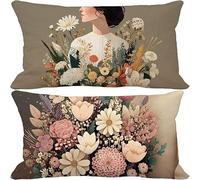Pink Cushion Covers 30 x 50 Set of 2, Rectangle Outdoor Cushions Waterproof Linen Sofa Pillows Covers with Invisible Zipper for Outdoor Garden Furniture Living Room Decorative Pillows (Modern) w-3385