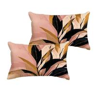 Pink Cushion Covers 30x60 cm Small Cushions Leaf Waterproof Linen Throw Pillow Covers with Invisible Zipper, Garden Bench Patio Bedroom Living Room Bed Decorations, Set of 2(No pillow core) 1B-762