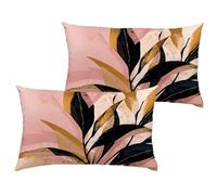Pink Cushion Covers 30x60 cm Small Cushions Leaf Waterproof Velvet Throw Pillow Covers with Invisible Zipper, Garden Bench Patio Bedroom Sofa Bed Decorations, Set of 2(No pillow core) 1B-762