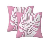 Pink Cushion Covers 35 x 35 cm Set of 2 Outdoor Cushions Leaf, Waterproof Linen Square Pillow Covers with Stitched Edge, Outdoor Throw Pillow Decorative for Office Home Garden Furniture Garden S-1010