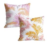 Pink Cushion Covers 40 x 40cm Waterproof Linen Pillow Cases 2 Pack, Double-Sided Leaf Print with Invisible Zipper, Easter Home Decoration Sofa Cushions for Bedroom Garden Outdoor 16x16 inch M-w-3972