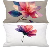 Pink Cushion Covers 40 x 70 Set of 2, Rectangle Outdoor Cushions Waterproof Linen Sofa Pillows Covers with Invisible Zipper for Outdoor Garden Furniture Living Room Decorative Pillows (Flower) e-3761
