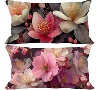 Pink Cushion Covers 40cm x 70cm, 2 Pack Outdoor Cushions Waterproof Soft Sofa Pillows Flower Pattern Design Double-Sided Printing Rectangle Pillow Covers for Summer Autumn Home Decor Gifts 10-m5736