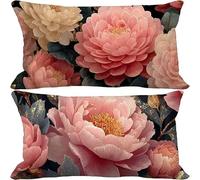 Pink Cushion Covers 40cm x 70cm, 2 Pack Outdoor Cushions Waterproof Soft Sofa Pillows Flower Pattern Design Double-Sided Printing Rectangle Pillow Covers for Summer Autumn Home Decor Gifts 10-m4311