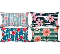Pink Cushion Covers 40x80cm Set of 4 Outdoor Cushions Waterproof Soft Decorative Pillows Covers Flower Pattern Design with Invisible Zipper for Home Decor Living Room Garden, Gifts for Women -s7001u