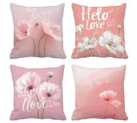 Pink Cushion Covers 50 X 50 Set of 4 Square Outdoor Cushions Waterproof Soft Decorative Pillows Covers Flower Pattern Design with Invisible Zipper for Home Decor Living Room, Gifts for Women T-24I