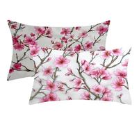 Pink Cushion Covers 50 x 90 Rectangle Cushions Floral Throw Pillow Covers Velvet Sofa Cushions Large Outdoor Autumn Decorative Pillows for Bed Living Room Farmhouse Garden Fall Decor, Set of 2, 712J