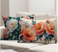 Pink Cushion Covers 50x80 cm Large Cushions Peony Decorative Pillows Set of 2 with Invisible Zipper, Linen Durable & Fade-Resistant Oblong Throw Pillow Covers for Sofa Living Room Bedroom Decor R-3850
