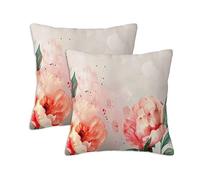Pink Cushion Covers 60 x 60 cm Set of 2 Outdoor Cushions Flower, Waterproof Linen Square Pillow Covers with Stitched Edge, Outdoor Throw Pillow Decorative for Office Home Garden Furniture Garden S-856