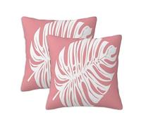 Pink Cushion Covers 60 x 60 cm Set of 2 Outdoor Cushions Leaf, Waterproof Linen Square Pillow Covers with Stitched Edge, Outdoor Throw Pillow Decorative for Office Home Garden Furniture Garden S-858