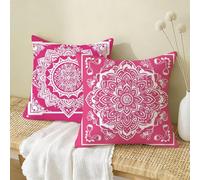Pink Cushion Covers 60x60cm 2 Pack,Mandala Cushions with Hidden Zip,Comfort Square Pillow Cases,Outdoor Waterproof Linen Cushion Covers,Decorative Pillows for Sofa,Living Room,Gifts for Women W-621