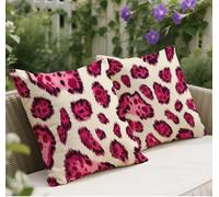 Pink Cushion Covers 70 x 70 Set of 2, Leopard Print Pattern Square Velvet Outdoor Cushions, Double Sided Printing Sofa Cushions, with Invisible Zipper Decorative Pillows, for Living Room Garden w-109