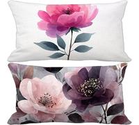 Pink Cushion Covers 70 x 90 Set of 2, Rectangle Outdoor Cushions Waterproof Linen Sofa Pillows Covers with Invisible Zipper for Outdoor Garden Furniture Living Room Decorative Pillows (Flower) v-3031