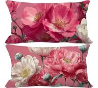 Pink Cushion Covers 70cm x 90cm, 2 Pack Outdoor Cushions Waterproof Soft Sofa Pillows Flower Pattern Design Double-Sided Printing Rectangle Pillow Covers for Summer Autumn Home Decor Gifts 10-m4436