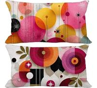 Pink Cushion Covers 70cm x 90cm, 2 Pack Outdoor Cushions Waterproof Soft Sofa Pillows Geometry Pattern Design Double-Sided Printing Rectangle Pillow Covers for Summer Autumn Home Decor Gift 10-m4961