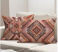 Pink Cushion Covers 70x40 cm Large Cushions Bohemia Decorative Pillows Set of 2 with Invisible Zipper, Velvet Breathable, Durable Oblong Throw Pillow Covers for Sofa Living Room Bedroom Decor R-3686