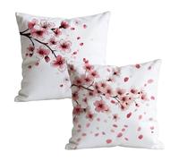 Pink Cushion Covers 70x70cm Outdoor Cushions in Linen, Easter Decorations Pillow Cases 2 Pack with Invisible Zipper, Peach Blossoms Pattern Pillowcases for Sofa, 28x28 inch W-P-744