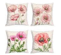 Pink Cushion Covers 80 x 80 cm Outdoor Cushions Flower Throw Pillow Covers Waterproof with Invisible Zipper Linen Set of 4 Square Decor Sofa Pillows for Outdoor Garden Sofa Chair Spring Home Deco F-65