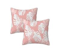 Pink Cushion Covers 85 x 85 cm Outdoor Cushions Leaf, Set of 2 Linen Waterproof Throw Pillow Covers with Lnvisible Zipper, Square Throw Pillows for Patio Balcony Couch Sofa Garden Decorative Z-383