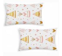 Pink Cushion Covers Set of 2-16x28 inch, Linen Pillow Cases for Sofa, Love Throw Pillow Covers Double Sided Pattern Pillowcases, Farmhouse Decor for Bedroom, Living Room, Bed & Garden Chair j0-227