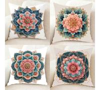 Pink Cushion Covers Set of 4, Soft Fluffy Pillow Protectors Lotus Cushion Covers 26x26 Inch, Pattern Design Double-Sided Printing Decorative Pillows for Home Room Decor, Gifts for Women -bby25011BI