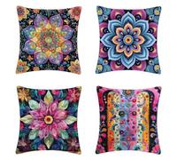 Pink Cushion Covers Set of 4, Soft Fluffy Sofa Pillows Mandala Cushion Covers 28x28 Inch, Double-Sided Printing Decorative Pillows for Livingroom Sofa Bedroom, Gifts, with Invisible Zipper -2503j99