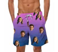 Pink Custom Men Swim Trunks with Face Personalized Beach Shorts Funny Printed Customised Your Own Design Hawaiian Board Shorts Summer Plus Size Lightweight Quick Dry Swimwear Swimming Costume