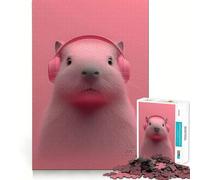 Pink Cute Capybara Jigsaw Puzzles 1000 Pieces for Adults Brain Skill Stress Release Exact Edge Wall Art Decor (38x26cm)