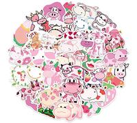 Pink Cute Cartoon Cow Graffiti Stickers, Vinyl Waterproof Stickers for Water Cup Refrigerator Book Luggage Table Helmet Skateboard Camera Guitar Laptop