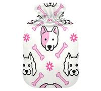 Pink cute dog bones, flowers, hot water bottle with soft cover, 2 l hot body compresses (script), Bolsa Caliente para Dolores menstrual