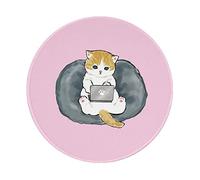 Pink Cute Mouse Pad Funny Cat Round Mouse Pad Anti-Slip Rubber Kawaii Mousepad with Stitched Edgesfor Computer and Laptop Mouse Mat, Cute Desk Accessories, Office Decor, Desk Decor,Gift for Her