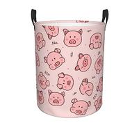 Pink Cute Pig Print Round Single-Layer Dirty Laundry Basket â€“ Full-Width Printed Design, Waterproof Oxford Cloth Material, Suitable For Various Rooms