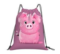 Pink Cute Pig Print Unisex Drawstring Backpack Waterproof Pe Bag Durable Drawstring Bag For Beach Picnic Gym