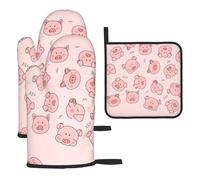 Pink Cute Pig Printing Oven Mitts And Pot Holders Sets 3pcs Glove High Heat Resistant Long Mitt For Kitchen