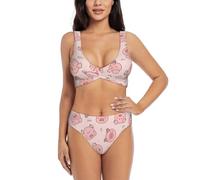 Pink Cute Pig Printing Women's Summer Bikini Sets Front Criss Cross Two Piece Swimsuit Bathing Suit U Back for Beach
