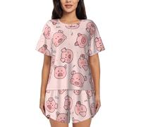 Pink Cute Pig Women'S Pajama Set Lounge Wear With Short Sleeve Tops And Shorts For Relaxed Home