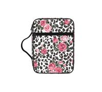Pink Cute Rose Mix Leopard Pattern Print Bible Cover Case/Book Cover, Bible Case for Women Girls,with Handle Fits for Standard Size Bible