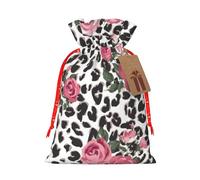 Pink Cute Rose Mix Leopard Pattern Print Drawstring Bags Burlap Gifts Bag With Drawstring Gift Bags For Wedding/Party/Festival/Storage