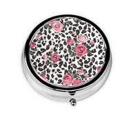 Pink Cute Rose Mix Leopard Pattern Print Personalised Portable Pillbox with,Mini Pillbox Compact and Convenient Pill Organiser for Storing and Organising Pills