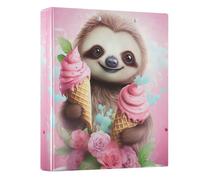 Pink Cute Sloth Ice Cream 3 Rings Binders 1-1/2 Inch with Anti-Slip Clip, Decorative Cute Three Ring Binder Durable Basic Binders for School Supplies, 1 Pack