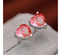 (pink) Cute Small Love Heart Cut Tourmaline Stud Earrings For Women Luxury Rose Gold Color Heart Earrings Wedding Party Jewelry