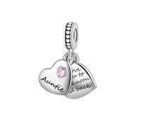 Pink CZ Auntie Double Heart Split Dangle Charm fits Pandora Charms Bracelets I Love You to the Moon and Back Christmas Birthday Jewellery Gift for Women Niece Family