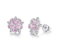 Pink CZ Cherry Blossoms Stud Earrings for Women Girls Dainty Crystal Rhinestone Tiny Flower Cartilage Tragus Earring Statement Studs Post Ear Piercing Wedding Earring Fashion Jewelry Gifts