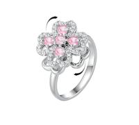 Pink CZ Four Leaf Clover Spinner Fidget Ring for Women - Rotating Dainty Crystal Flower Heart Love Statement Adjustable Open Rings Wedding Engagement Bands Stress Relief Cute Jewelry St. Patricts Day