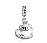 Pink CZ I Love You Wife Split Heart Dangle Charm fits Pandora Charms Bracelets Anniversary Christmas Birthday Jewellery Gift for Women Family