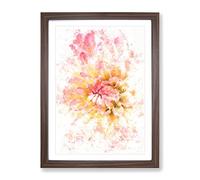 Pink Dahlia Flower Abstract Watercolour Modern Framed Print | A3 Walnut Framed Wall Art | Ready to Hang | Abstract Floral Picture | Living Room Bedroom Lounge Office