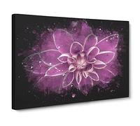 Pink Dahlia Flower Paint Splash Canvas Print | Gallery Wrapped 30mm Frame Wall Art | 30x20 inches | Ready to Hang | Modern Floral Picture | Living Room Bedroom Lounge Office