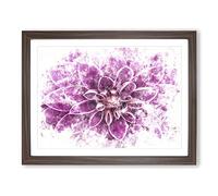 Pink Dahlia Flower Watercolour Modern Framed Print | A2 Walnut Framed Wall Art | Ready to Hang | Modern Floral Picture | Living Room Bedroom Lounge Office